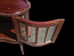 Vtg Bean Shaped Bar Liquor Curio Cabinet Table w Beveled Glass and Butler Tray