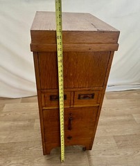 Rare Antique File Cabinet Tilt Open Top Index Card drawers Paneled Sides Casters