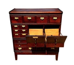 ANTIQUE ARTS & CRAFTS TIGER OAK STACKING FILE CABINET – INDEX & DOCUMENT DRAWERS