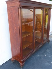 Early 1900s Tiger Oak Long Large China Cabinet Bookcase Cupboard 6583