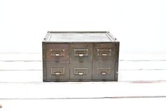 Antique 1918 6 Drawer Military Green Brass/Steel Stacking File Cabinet
