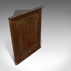 Antique Corner Cabinet, English, Georgian, Oak, Hanging, Cupboard, Circa 1780