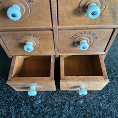 VTG Wooden 8 Drawer Spice Cabinet Box Cupboard Apothecary Hanging Labeled Names