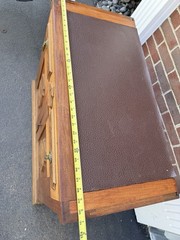 Vintage Burl Walnut Wood Small Side Cabinet Drawer Leather Top – Brass Hardware