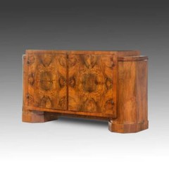 ART DECO CONSOLE CABINET BURLWOOD VENEER DRAWERS FRANCE OR USA EARLY 20TH C.