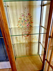 Large 77″ Hand Painted Maple? Wood Glass Display Cabinet Case 3 Shelf Ornate HTF