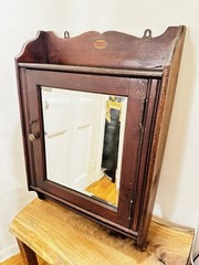 Antique Wall Mounted Wood Locking Medicine Cabinet Mirror Door Towel Rack Shelf