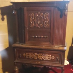 Carved Wood Free-Standing Cabinet Brown Raised Panel Door, 1 Drawer Pull