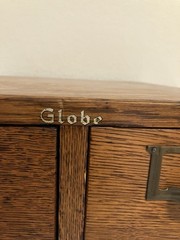 Antique Globe Oak 2 Drawer Library Card Catalog Index File Cabinet