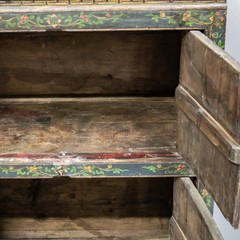 Antique Tibetan Hand Painted Floral Pine Cabinet Early 1900s 4 Door Storage