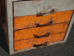 Vintage Mid Century Modern Industrial Steel Table Top File Cabinet Four Drawers
