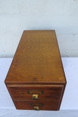 Early 1900s Oak Tabletop Two Drawer Table Top Large Wooden Card File 6128
