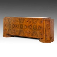 ART DECO CABINET CONSOLE BURLWOOD VENEER 5 DOORS FRANCE OR USA EARLY 20TH C.