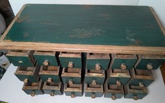 Antique Apothecary 18 Drawer Wood Cabinet Chest Jewelry Box Tool Box Green