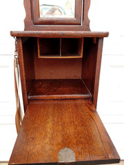 RARE TURN OF THE CENTURY VICTORIAN OAK SHAVING STAND W/ BEVELED MIRROR, KEY…