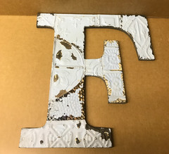 Decorative Salvaged Tin Ceiling 16″ Patchwork Shabby Blue Letter F Old 221-26B