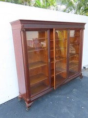Early 1900s Tiger Oak Long Large China Cabinet Bookcase Cupboard 6583