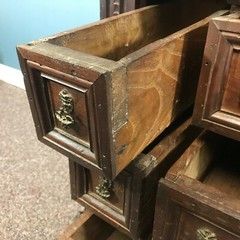 17th Century English Multi Drawer Carved Oak Spice Cabinet Table