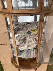 Vintage Oak Curio Cabinet with 3 Glass Shelves Lights Curved Glass late 40s 50s