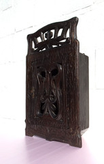 RARE ANTIQUE CARVED WOODEN WALL CABINET BLACK FOREST GERMANY ORIGINAL KEY CABINE