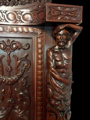 ANTIQUE FINEST MAGNIFICENT R. J. HORNER RENAISSANCE FIGURAL BOOKCASE CABINET