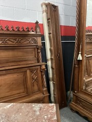 Antique 3 piece Gothic French Walnut Bedroom Set ,Bed , Nightstand , Armoire