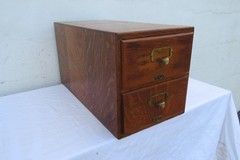Early 1900s Oak Tabletop Two Drawer Table Top Large Wooden Card File 6128