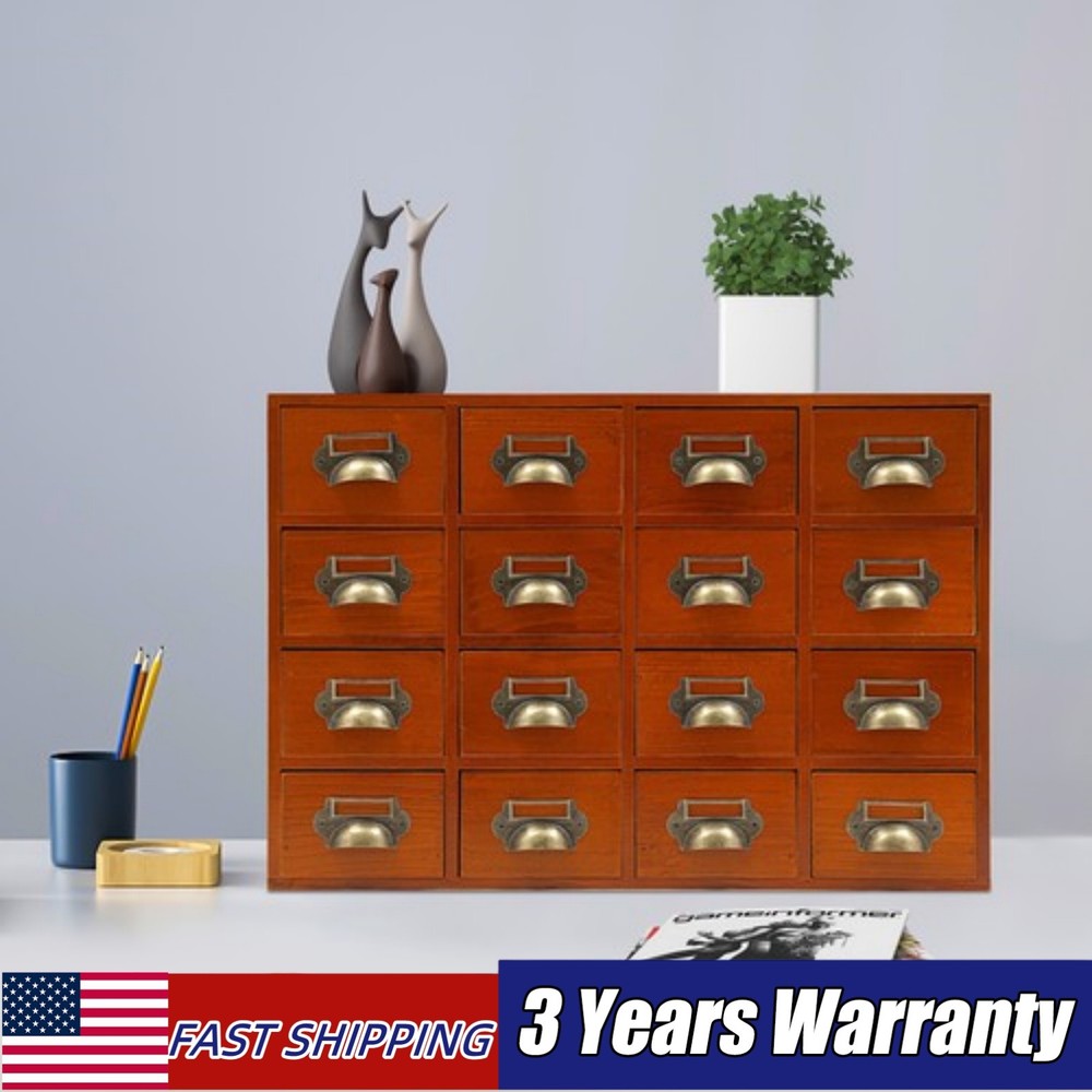 16 Drawers Tabletop Library Card Catalog Cabinet Vintage Apothecary Storage Box