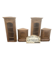 64573 PAIR Oak Corner Cabinet Curio s With 3 wood and glass shelves each