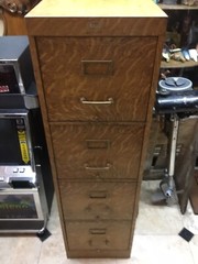 Rare Antique Macey Tiger Oak Metal Four Drawers File Cabinet Metal Body !