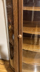 Antique Tiger Wood Curved Glass Curio Display Cabinet 60”H x 36”W x 15”D