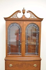 Antique Federal Style Mahogany China Display Cabinet with Stained Glass Doors