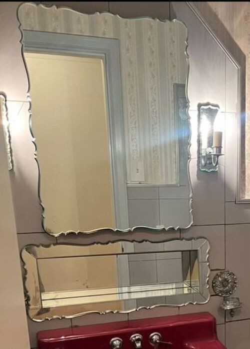 VTG Mid Century Medicine Cabinet Mirror Niche Pair Sconces Bathroom Set 1844-24B