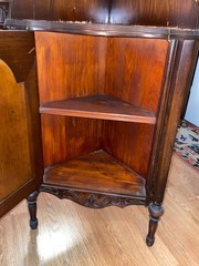 1890 French Cornor Cabinet, Has minor cosmetic issues, Dark Brown color.