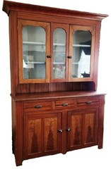 American Stepback CUPBOARD, Hutch, c1875, Ohio, Bold Grain-Painted, 86″t, 56″w