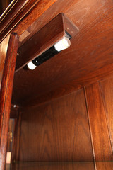 English Antique Oak Display Cabinet | Leaded Glass With Light