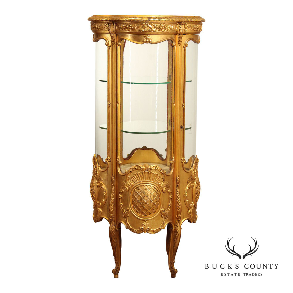 Rococo Style Giltwood Curio Cabinet With Glass Panels