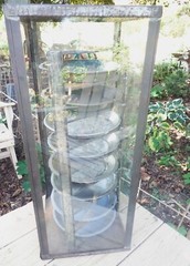 ANTIQUE PRIMITIVE COUNTRY STORE TIN PIE PAN SAFE SCREEN CUPBOARD DISPLAY CABINET