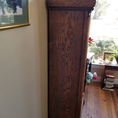 Antique Oak Bookcase China Cabinet – Single Door- Wavy Glass – Paw Feet