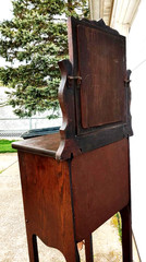 RARE TURN OF THE CENTURY VICTORIAN OAK SHAVING STAND W/ BEVELED MIRROR, KEY…