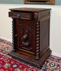 Antique French Jam Cabinet Cupboard Pedestal Barley Twist Drawer Oak Pheasant