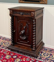 Antique French Jam Cabinet Cupboard Pedestal Barley Twist Drawer Oak Pheasant