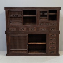 Antique Japanese 2-Piece Goshu Mizuya Kitchen Chest Tansu Cabinet Elm Wood