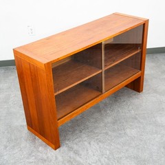 Mid Century Danish Modern Bookshelf Cabinet Teak Shelves Glass Shelves 30″ Mcm