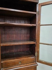 c. 1780 mortise, pegged walnut two piece twelve pane cupboard two drawers.