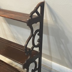 Antique Edwardian Mahogany Carved Fretwork Wall Plate Shelf Rack Display Grooves