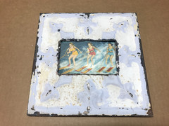VTG 11″ Sq. Photo 4×6 Tin Ceiling Metal Shabby White Picture Frame Old 916-26B