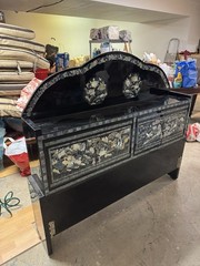 Korean Black Lacquer Mother of Pearl Cabinet Headboard