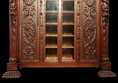 ANTIQUE FINEST MAGNIFICENT R. J. HORNER RENAISSANCE FIGURAL BOOKCASE CABINET
