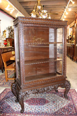 French Antique Carved Mahogany Display Cabinet | Glass Door & Carved Base